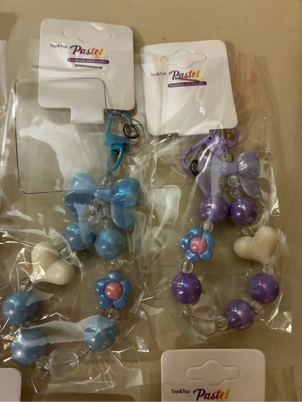 12- Cell phone charms wristlet Bow & beads Charm - Pastel Assorted Colors